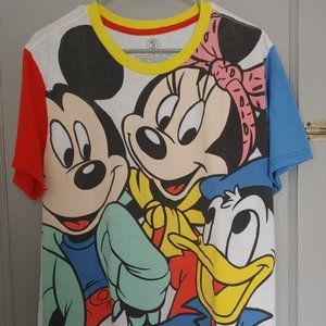Disney Women's T-Shirt 80s Looking Mickey, Minnie, Donald Med